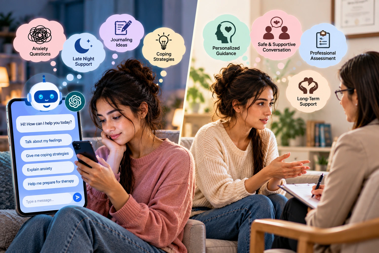 ai chatbot vs human therapist